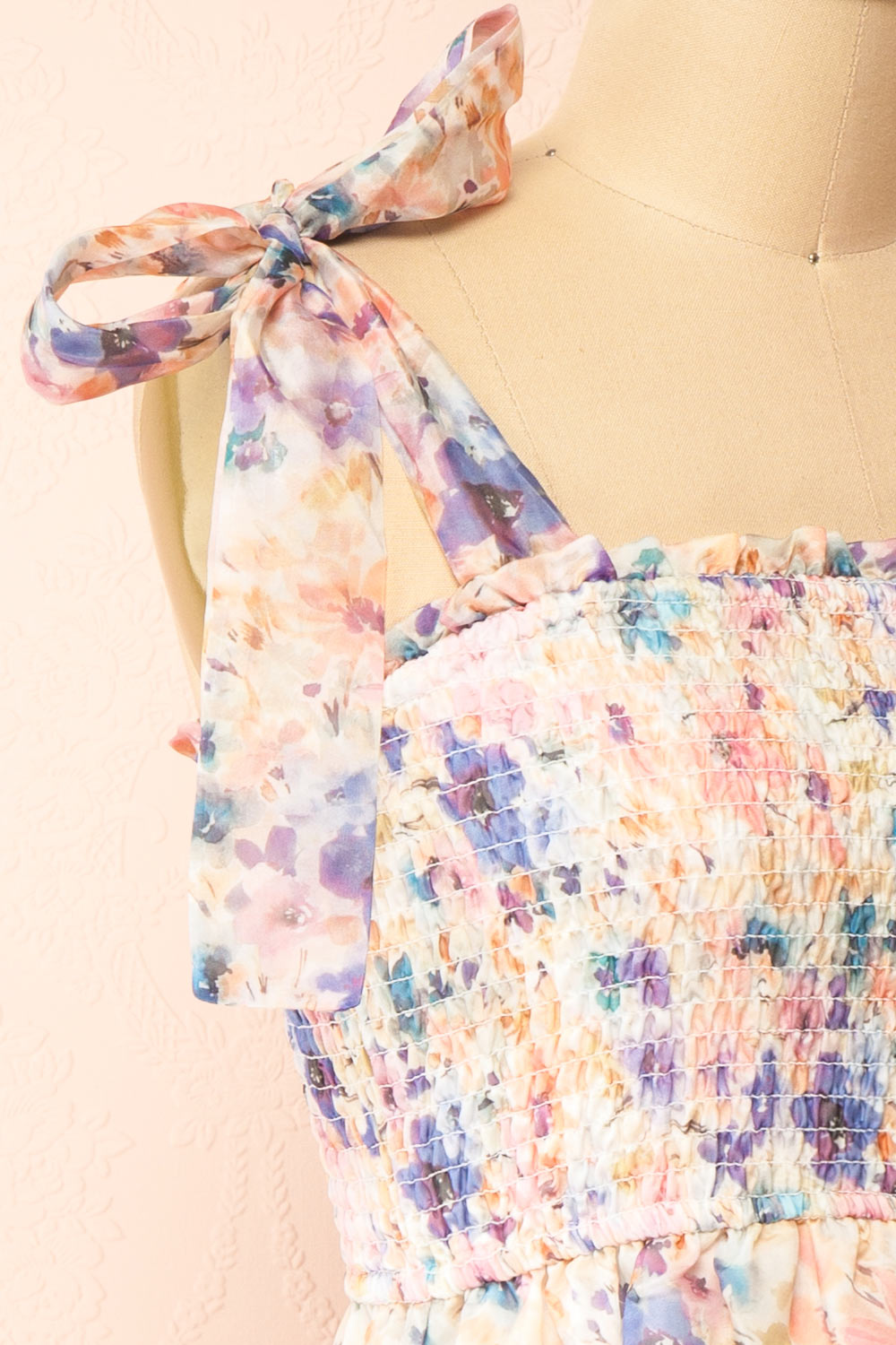 Latifa Short Floral Dress w/ Bow Straps | Boutique 1861 side 