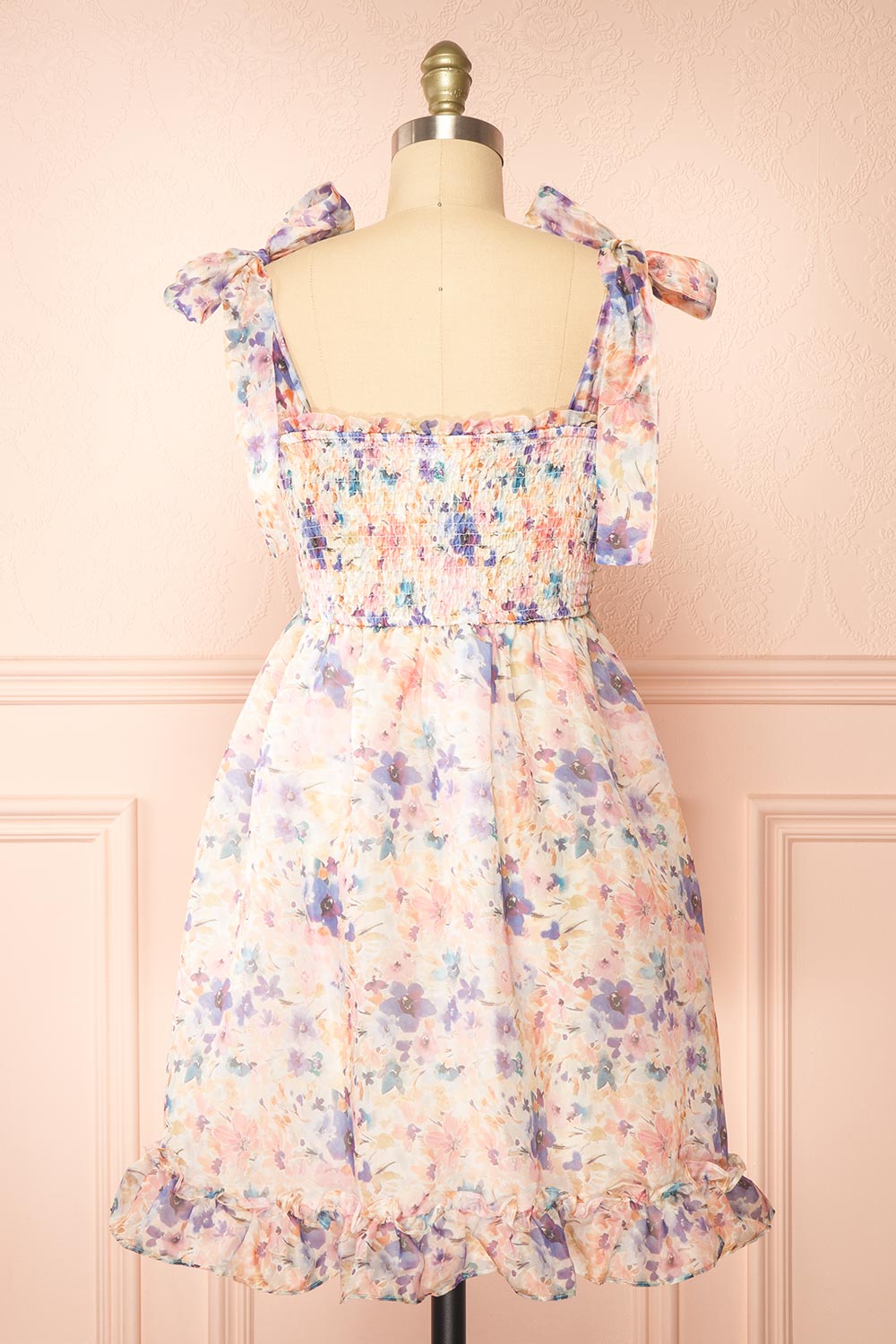 Latifa Short Floral Dress w/ Bow Straps | Boutique 1861 back view