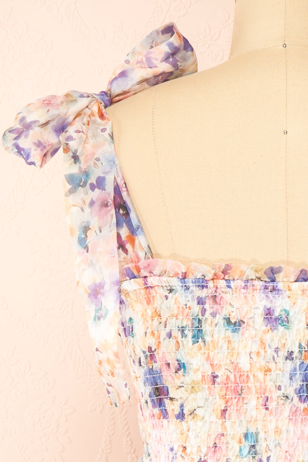 Latifa Short Floral Dress w/ Bow Straps | Boutique 1861 back view