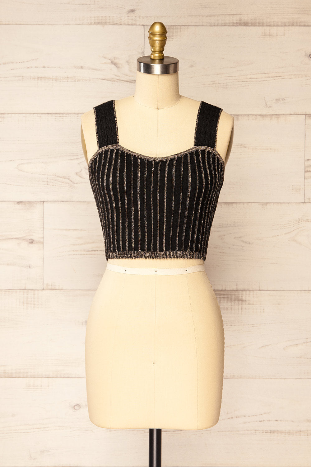 Latimo Black Crop Top w/ Golden Threads | La petite garçonne front view