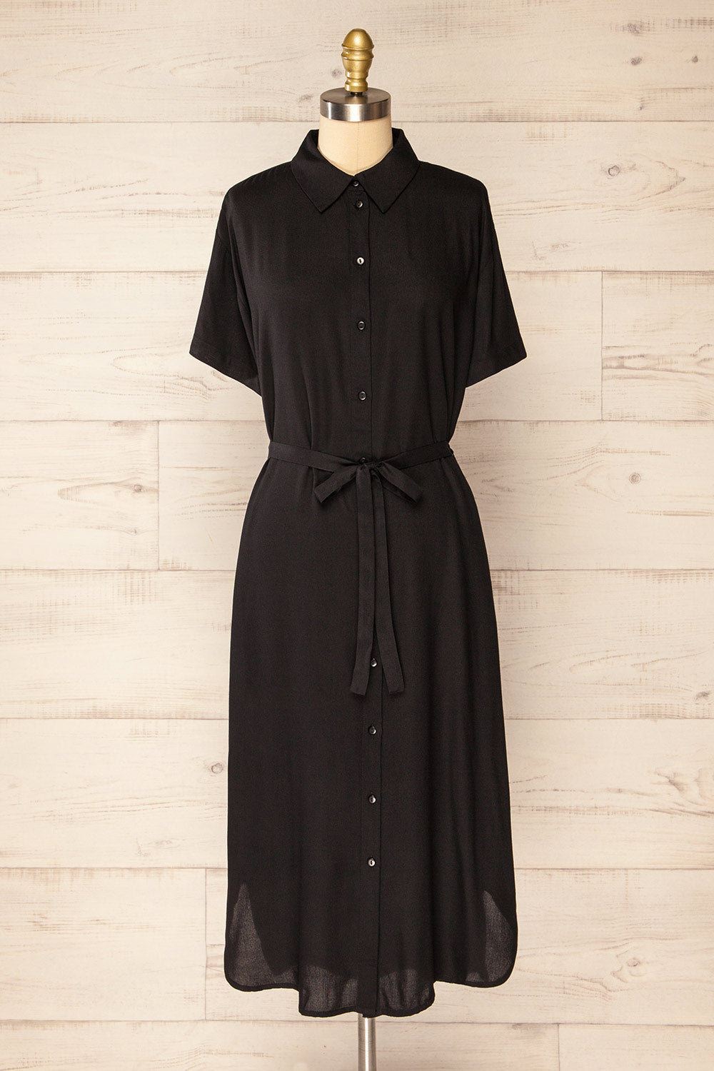 Latresne Black Buttoned Midi Shirt Dress | La petite garçonne front view 