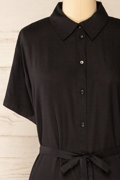 Latresne Black Buttoned Midi Shirt Dress | La petite garçonne front close-up