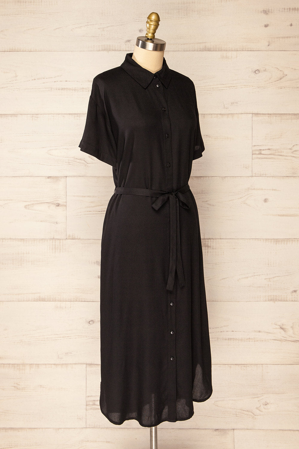 Latresne Black Buttoned Midi Shirt Dress | La petite garçonne side view 