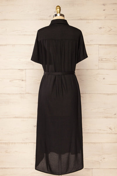 Latresne Black Buttoned Midi Shirt Dress | La petite garçonne back view