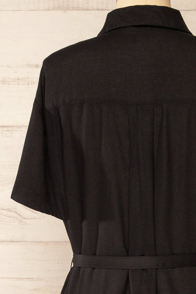 Latresne Black Buttoned Midi Shirt Dress | La petite garçonne back close-up