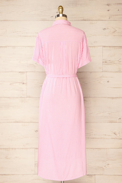 Latresne Pink Stripes Buttoned Midi Shirt Dress | La petite garçonne back view