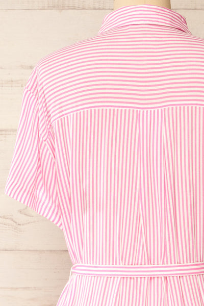 Latresne Pink Stripes Buttoned Midi Shirt Dress | La petite garçonne back close-up