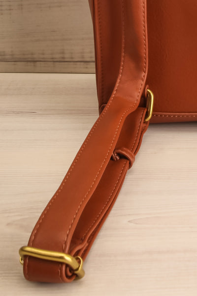 Laucala Brown Small Vegan Leather Backpack | La petite garçonne back close-up