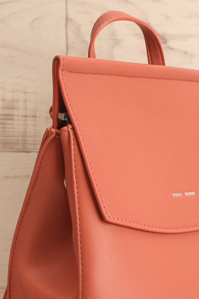 Laucala Pink Small Vegan Leather Backpack | La petite garçonne side close-up
