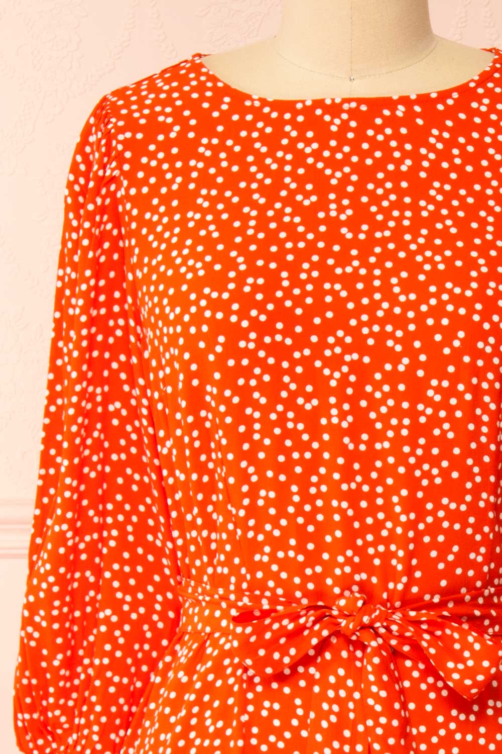 Laureanne Red Polka Dot Belted Midi Dress | Boutique 1861  front