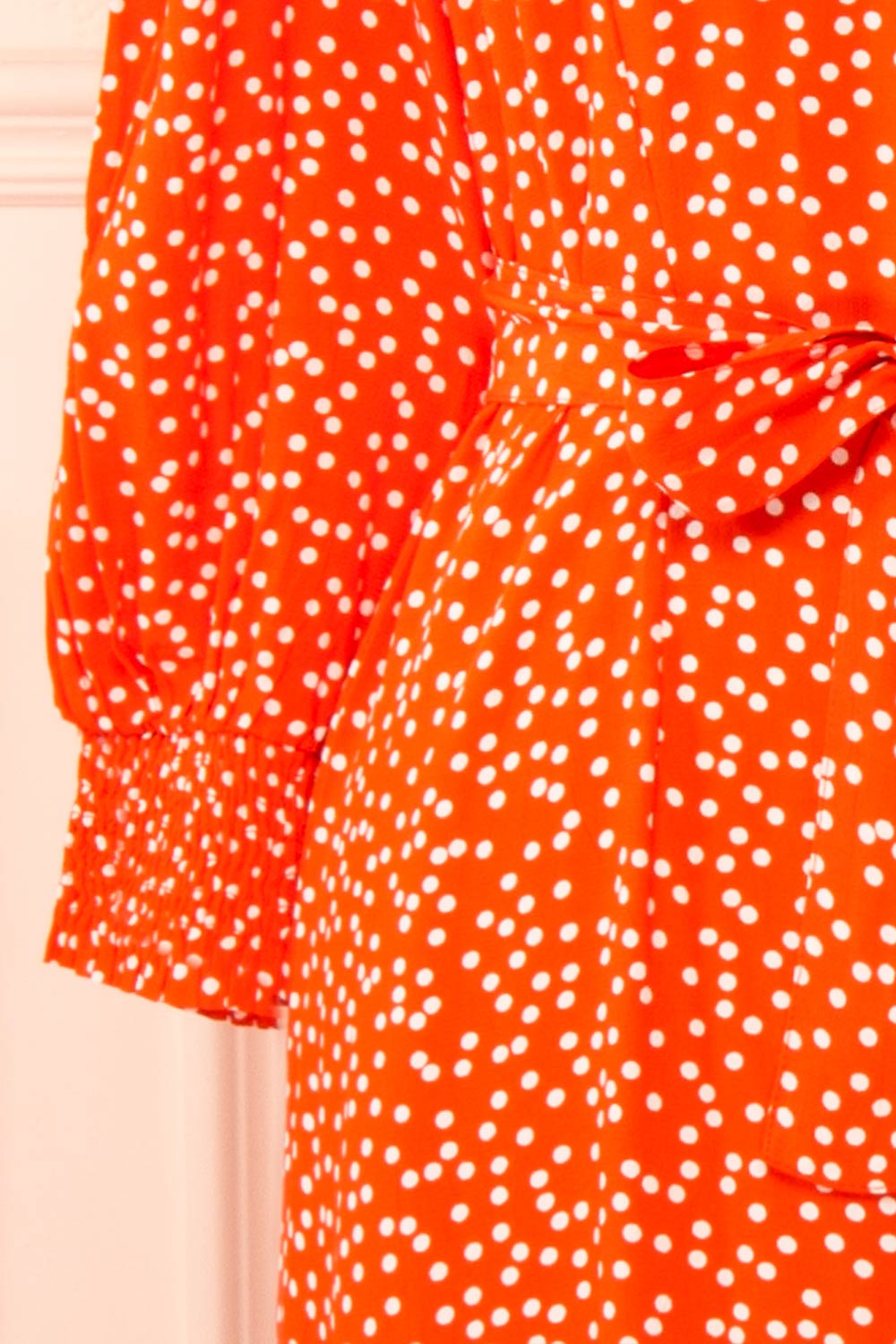 Laureanne Red Polka Dot Belted Midi Dress | Boutique 1861  sleeve