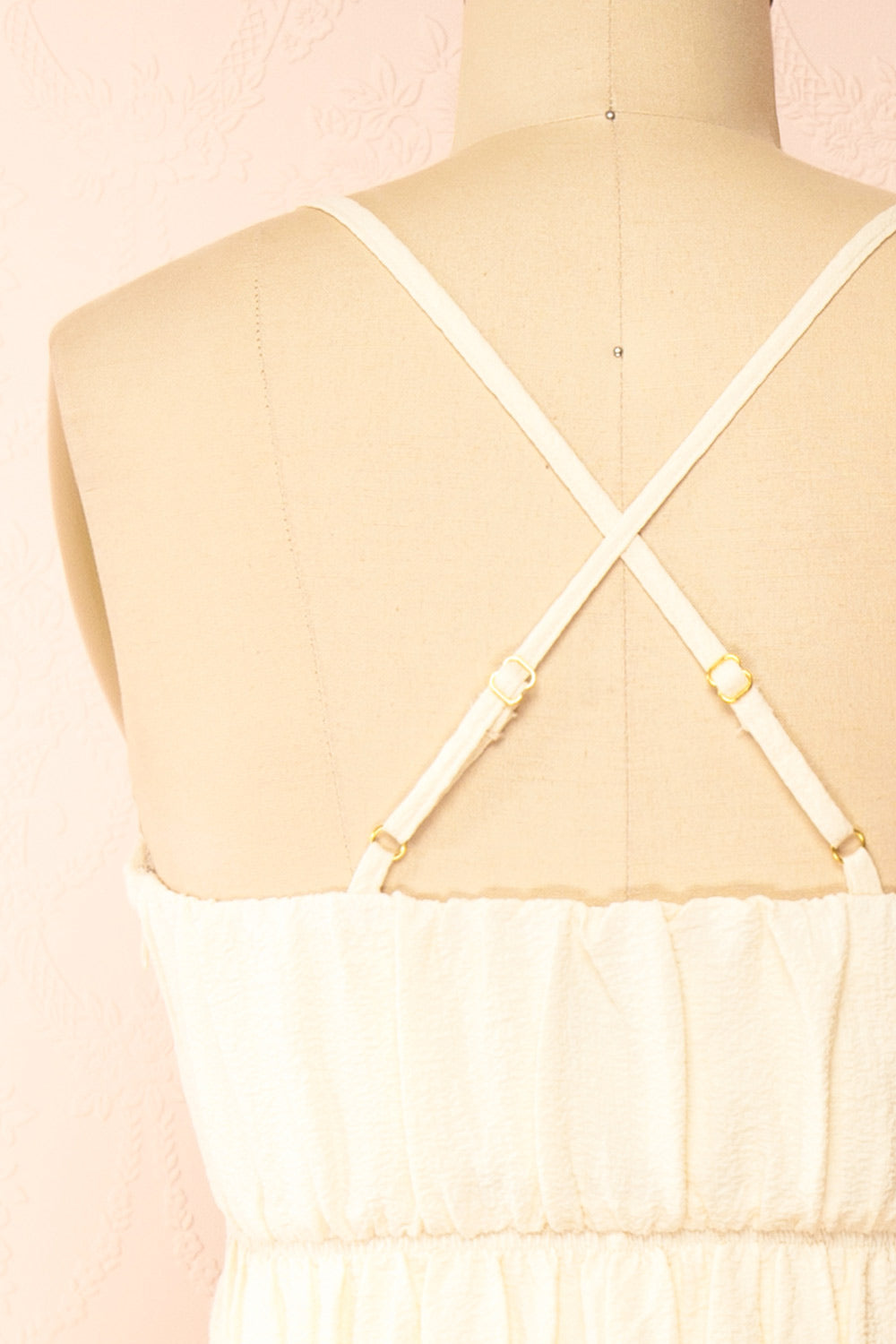 Laurelou Ruched Cream Midi Dress w/ Thin Straps | Boutique 1861  back