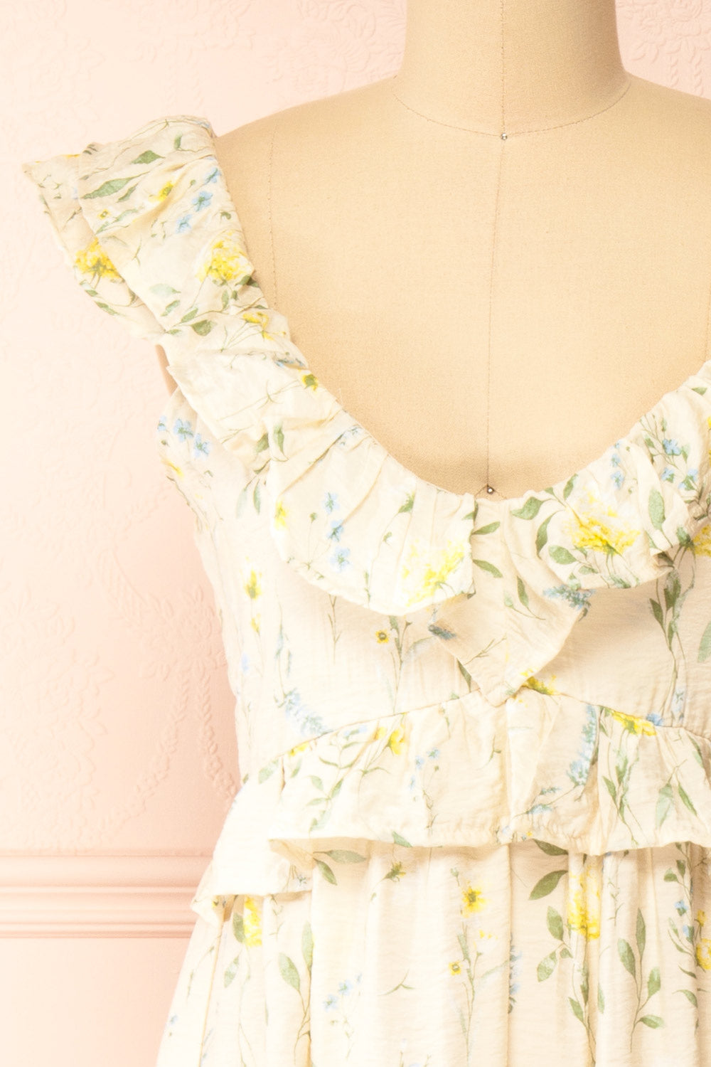 Lazdah Beige Silky Midi Dress w/ Floral Pattern | Boutique 1861 front
