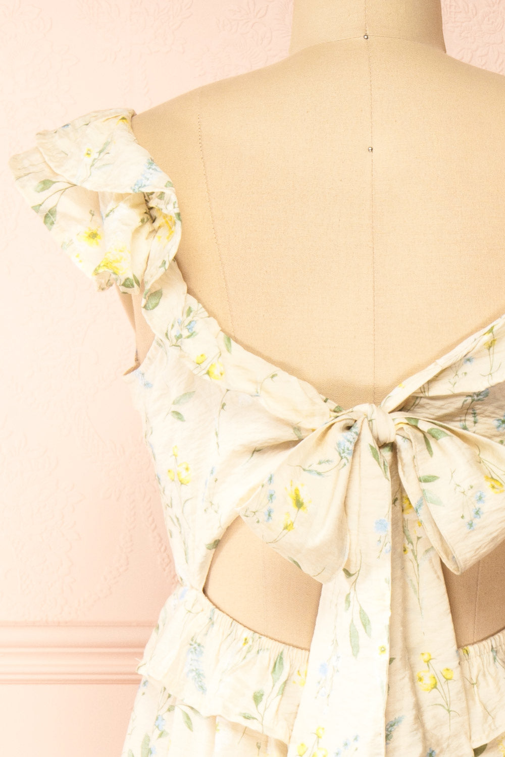 Lazdah Beige Silky Midi Dress w/ Floral Pattern | Boutique 1861 back