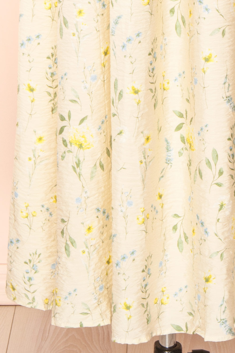 Lazdah Beige Silky Midi Dress w/ Floral Pattern | Boutique 1861 bottom