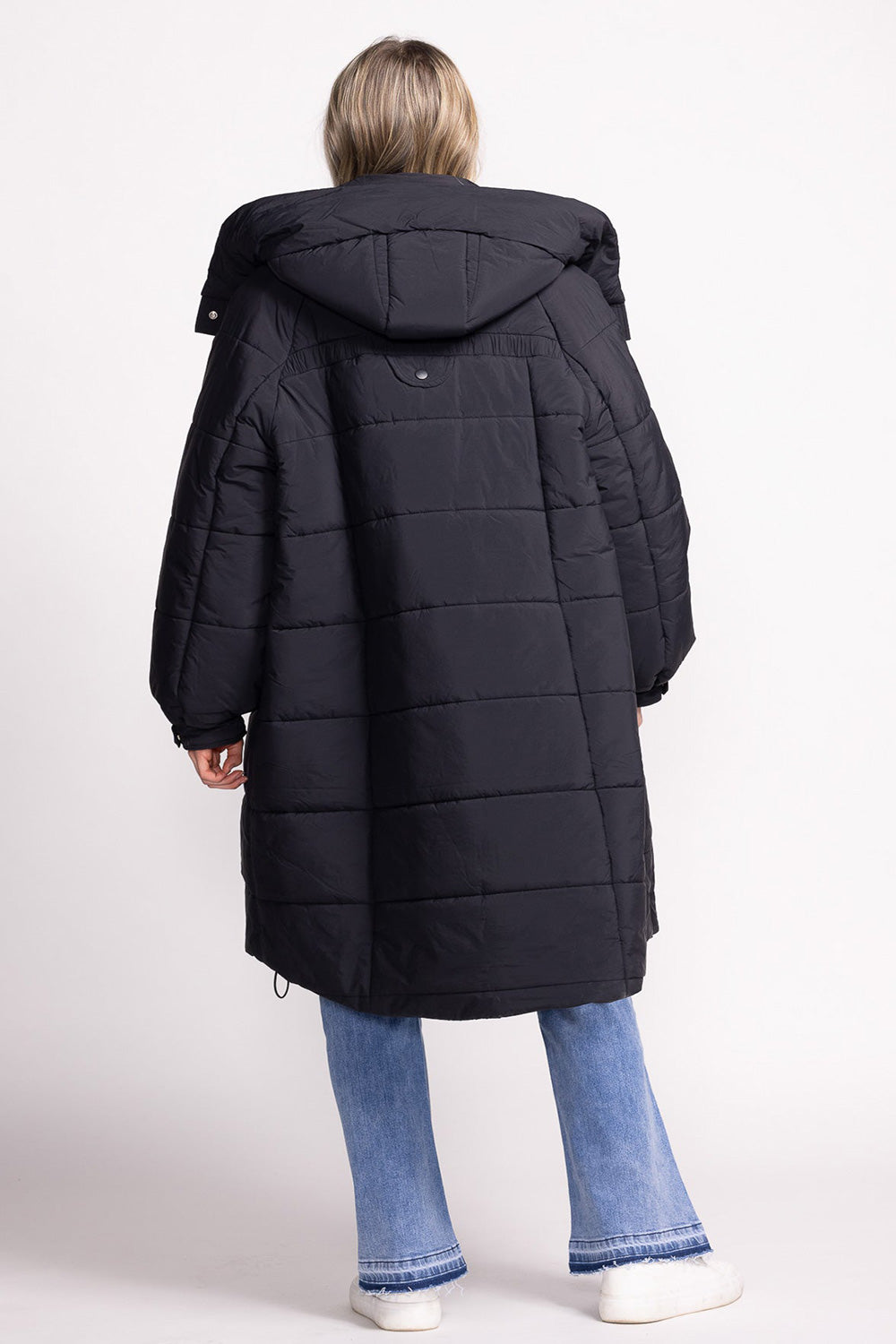 Lazio Black Long Oversized Coat | La petite garçonne model back