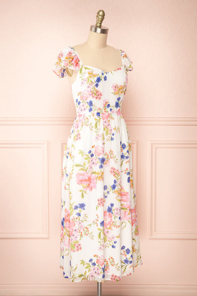 Leda Midi Floral Dress w/ Ruffle Straps | Boutique 1861 side view