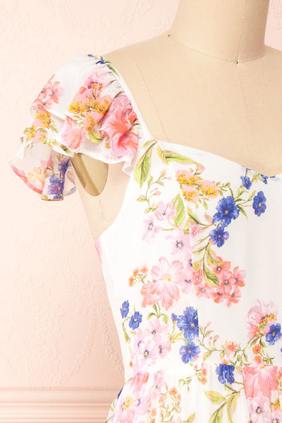Leda Midi Floral Dress w/ Ruffle Straps | Boutique 1861 side close-up