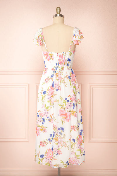 Leda Midi Floral Dress w/ Ruffle Straps | Boutique 1861 back view