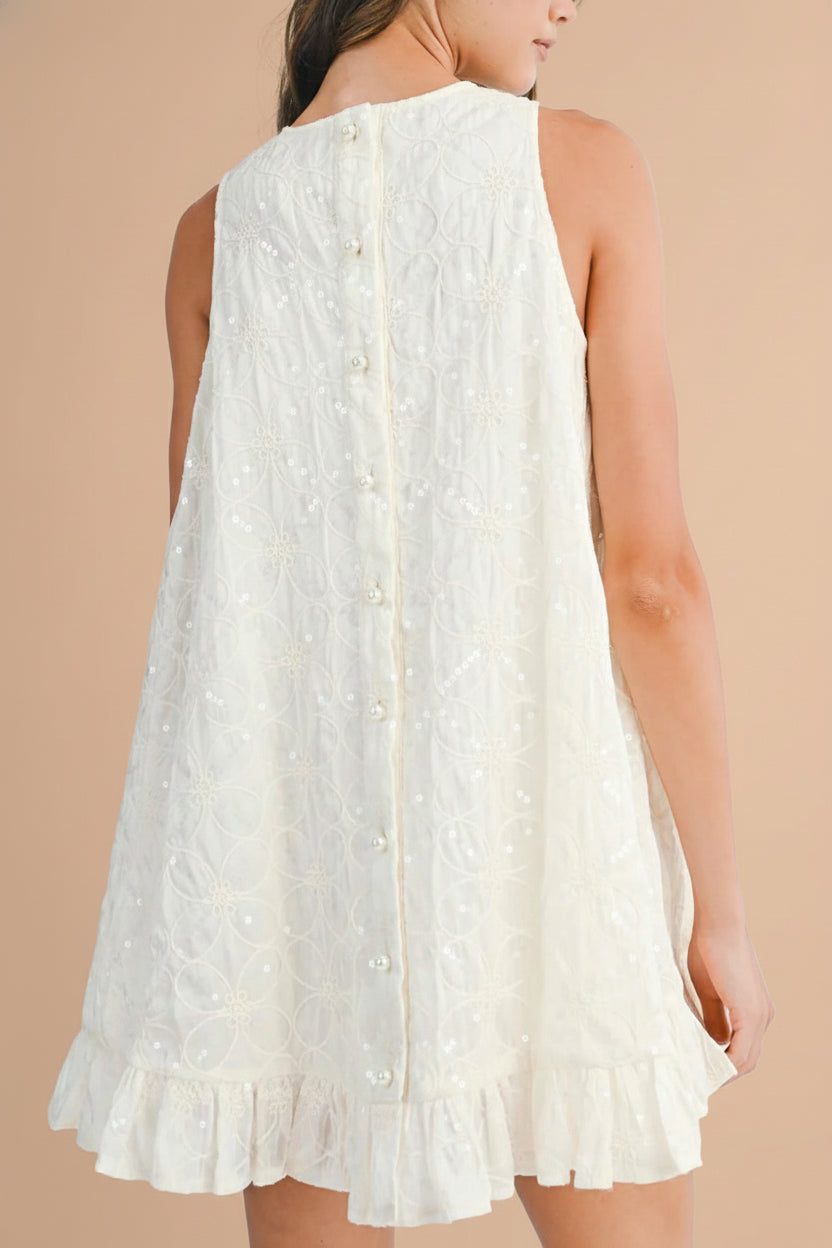 Lelia Ivory Short Sleeveless Dress | Boutique 1861 back model