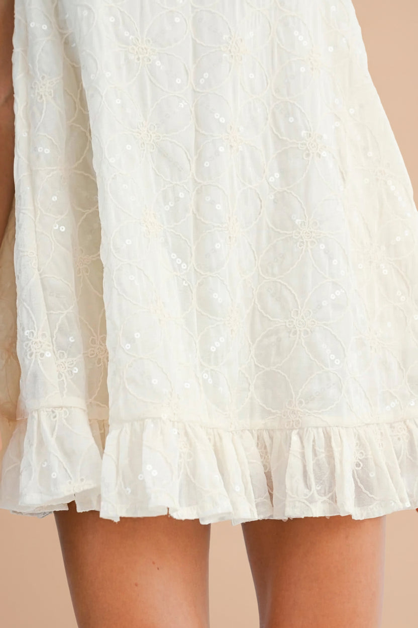 Lelia Ivory Short Sleeveless Dress | Boutique 1861 close-up model