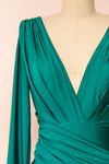Lenai Green Draped Mermaid Gown w/ Long Sleeves | Boudoir 1861 front close-up