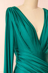 Lenai Green Draped Mermaid Gown w/ Long Sleeves | Boudoir 1861 side close-up