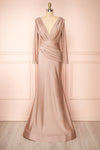Lenai Taupe Draped Mermaid Gown w/ Long Sleeves | Boudoir 1861 front view