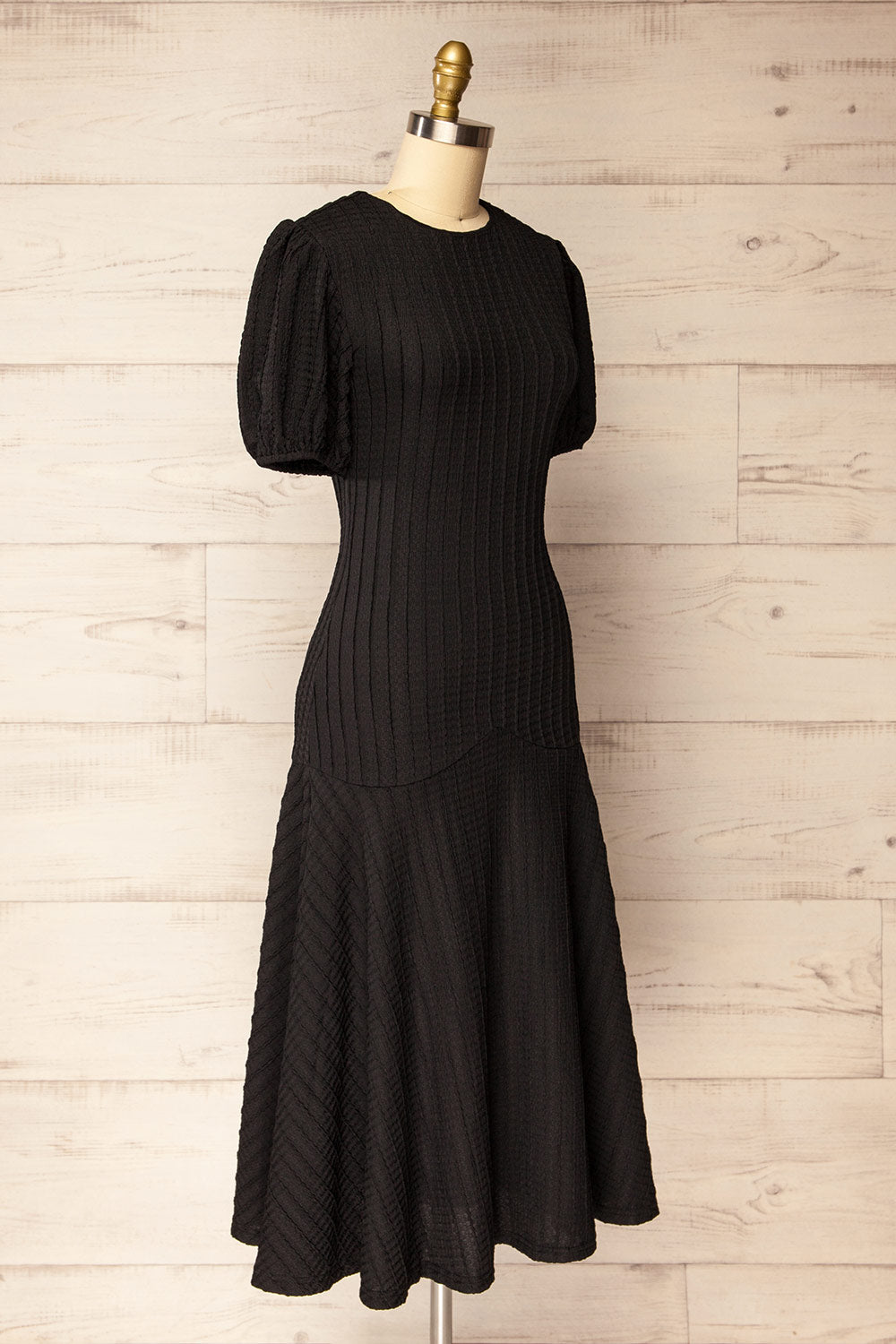 Lenexa Black Midi Dress with Puff Sleeves | La petite garçonne side