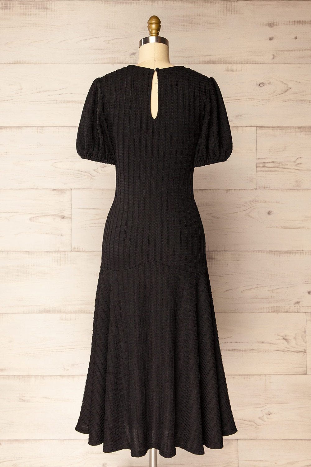 Lenexa Black Midi Dress with Puff Sleeves | La petite garçonne back