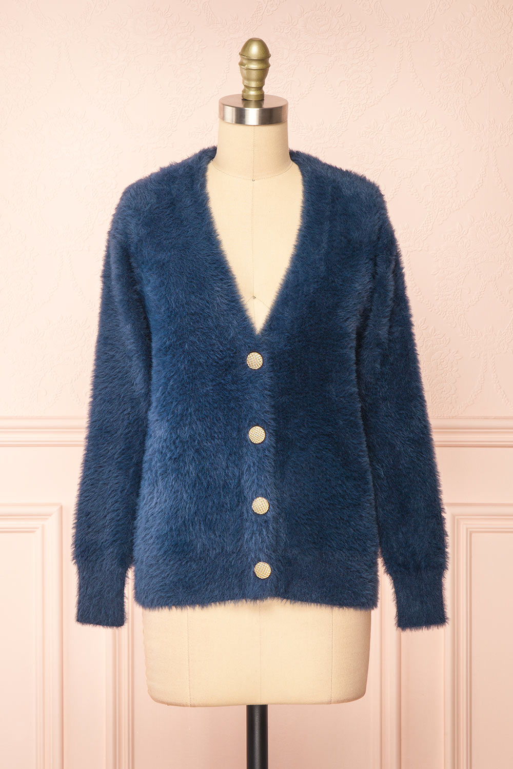 Leni Blue Fuzzy Cardigan | Boutique 1861 front view