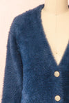 Leni Blue Fuzzy Cardigan | Boutique 1861  front close-up