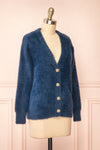 Leni Blue Fuzzy Cardigan | Boutique 1861 side view