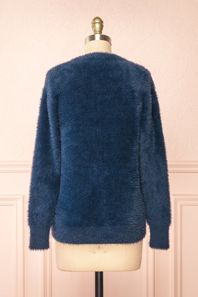 Leni Blue Fuzzy Cardigan | Boutique 1861  back view