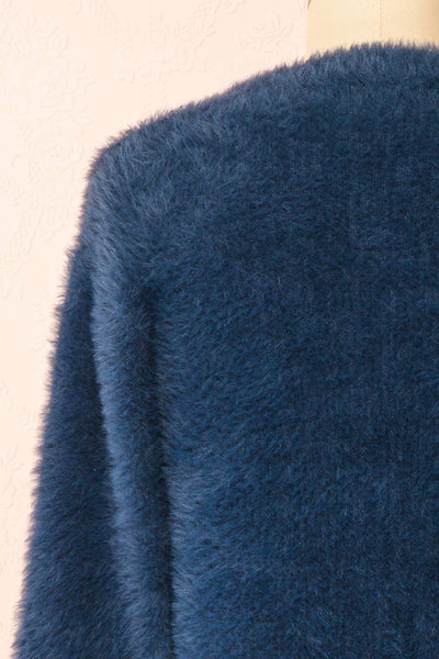 Leni Blue Fuzzy Cardigan | Boutique 1861  back close-up