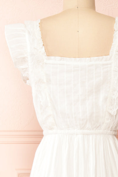 Leonora Ivory Midi Dress w/ Ruffles & Lace | Boutique 1861 back close-up