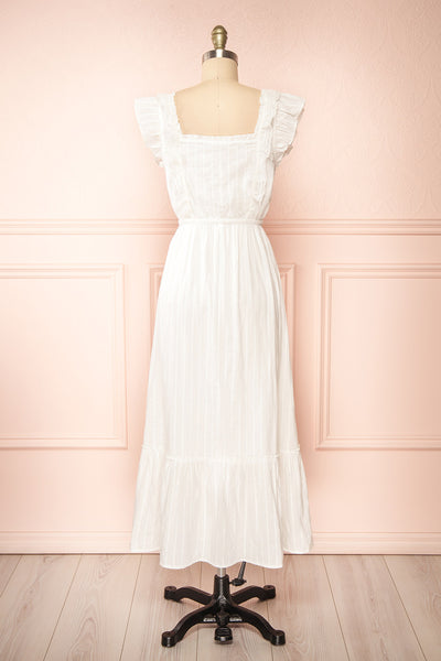 Leonora Ivory Midi Dress w/ Ruffles & Lace | Boutique 1861 back view
