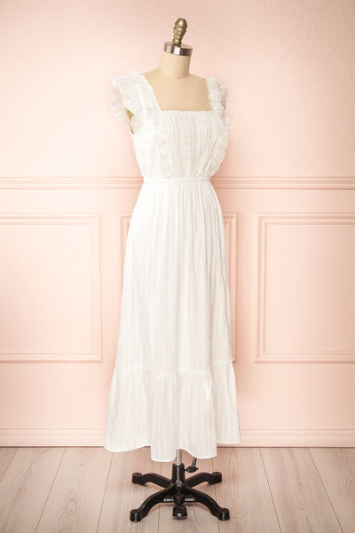 Leonora Ivory Midi Dress w/ Ruffles & Lace | Boutique 1861 side view