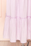 Leonora Lilac Midi Dress w/ Ruffles & Lace | Boutique 1861 bottom close-up