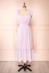 Leonora Lilac Midi Dress w/ Ruffles & Lace | Boutique 1861 front view