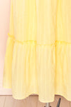 Leonora Yellow Midi Dress w/ Ruffles & Lace | Boutique 1861 bottom close-up