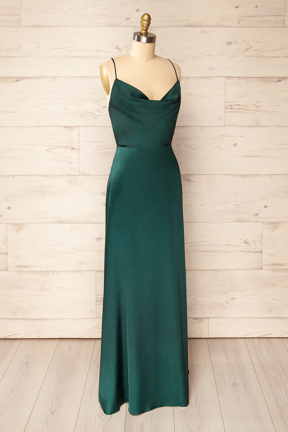 Letheria Green Cowl Neck Satin Maxi Dress | La petite garçonne side view