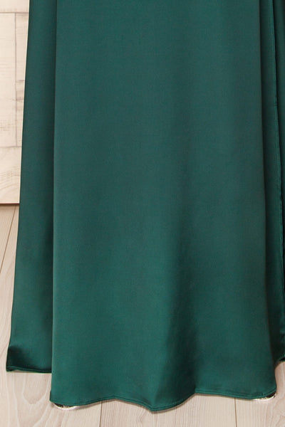 Letheria Green Cowl Neck Satin Maxi Dress | La petite garçonne bottom close-up