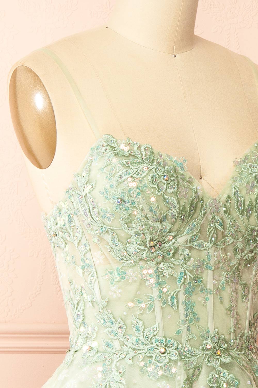 Lettie Short Floral Green Tulle Corset Dress | Boutique 1861 side