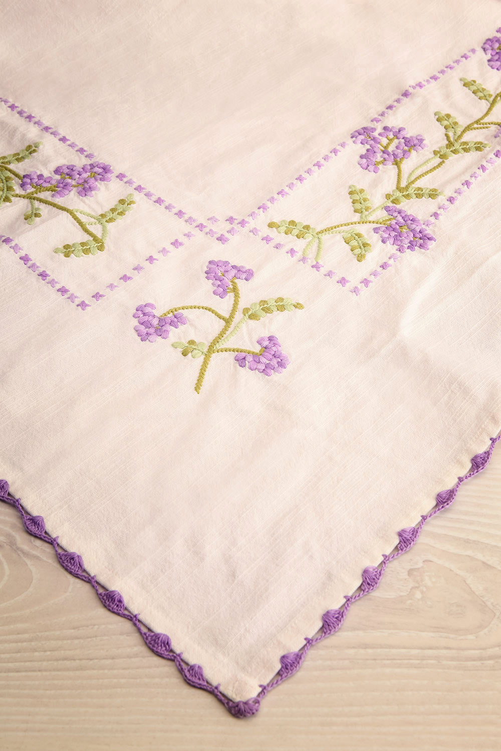 Levanta | Ivory Tea Cloth w/ Embroidered Lavender