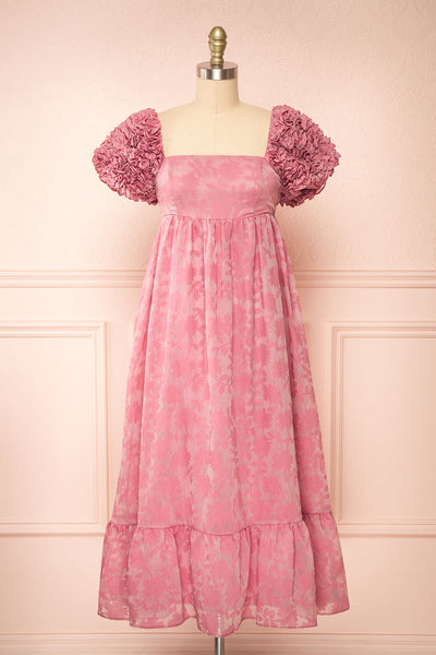 Leviosa Dark Pink Midi Dress w/ Empire Waist | Boutique 1861 front view