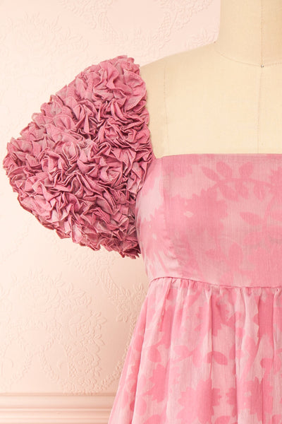 Leviosa Dark Pink Midi Dress w/ Empire Waist | Boutique 1861 front close-up