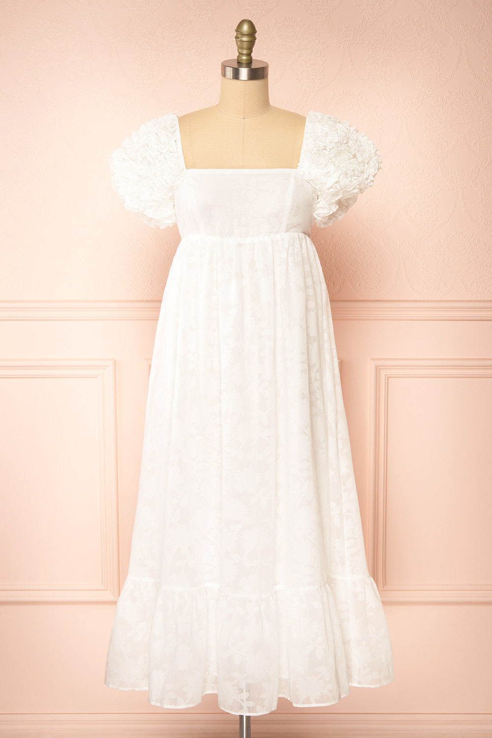 Leviosa White Midi Dress w/ Empire Waist | Boutique 1861 front view