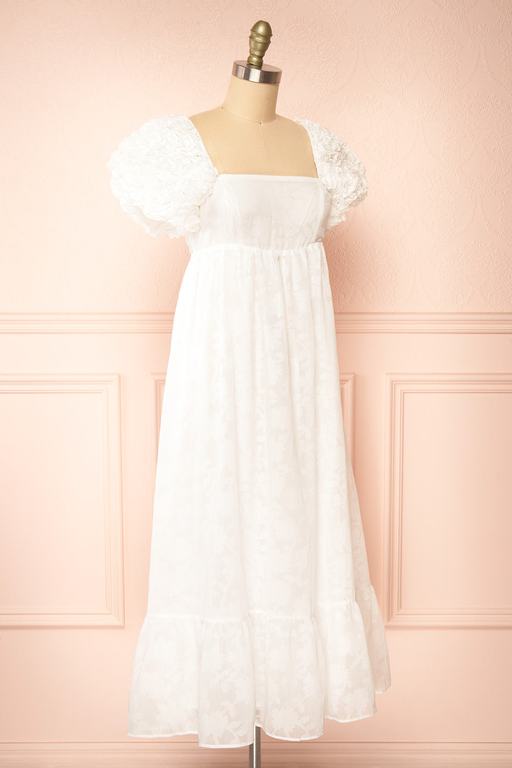 Leviosa White Midi Dress w/ Empire Waist | Boutique 1861 side view