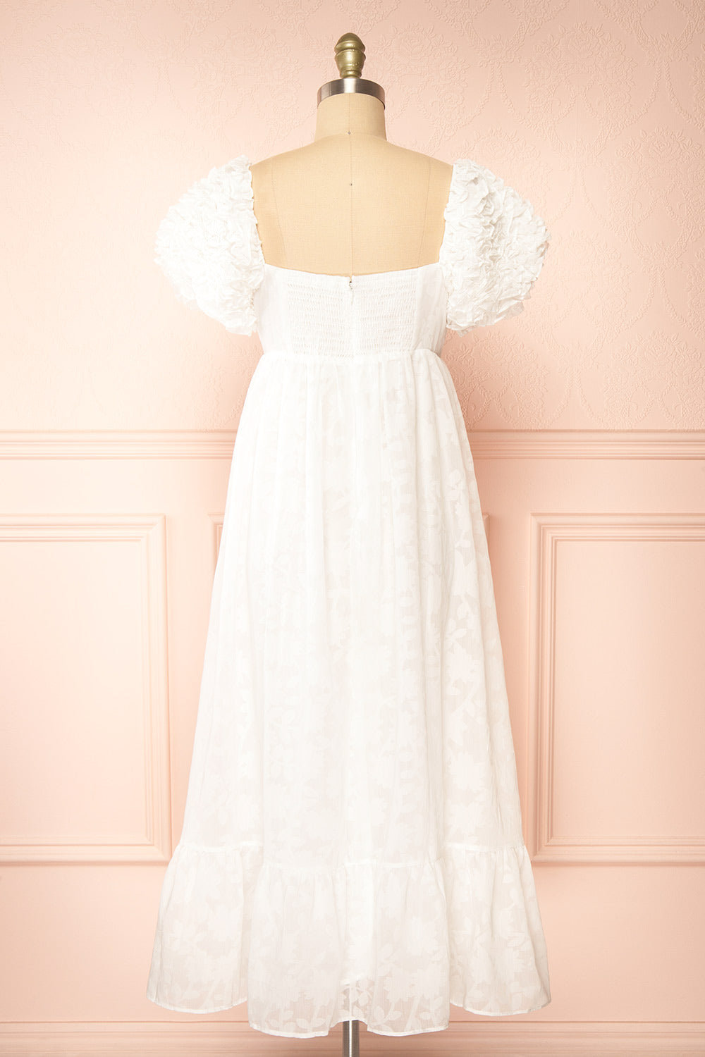 Leviosa White Midi Dress w/ Empire Waist | Boutique 1861 back view
